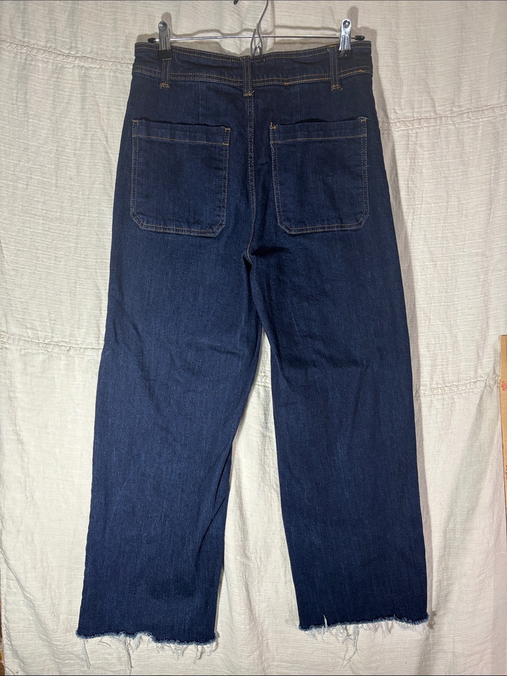 OAT New York High Rise Wide Leg Crop Jeans Patch Pocket Raw Hem Dark Wash 8/29 - Picture 10 of 10